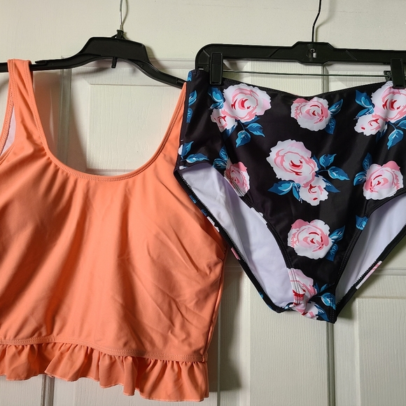 🔥XL tankini swimsuit, coral and roses - Picture 4 of 4